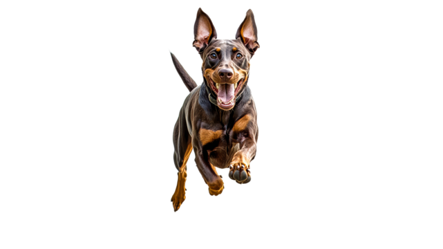 Running dog with joyful expression in motion