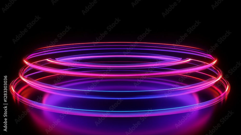 Poster 3d wifi neon light technology wireless signal. abstract wave vector sign in purple, red, blue and gr