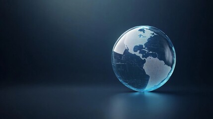 Fototapeta premium Transparent Globe on Dark Background Reflecting World Map Details