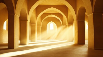 Fototapeta premium Serene Interior of an Elegant Arched Hallway Bathed in Soft Light