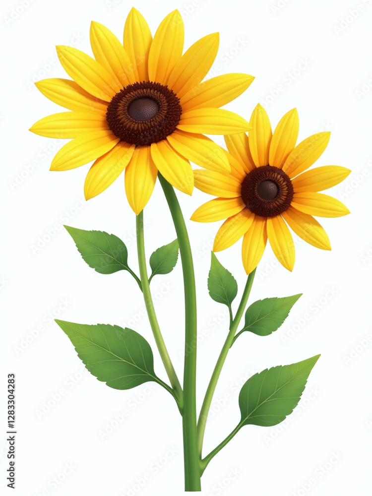 Poster Isolated Sunflower Row In A Simple Floral Design Element On White Background, Perfect For Use As A Png Cutout. 00002