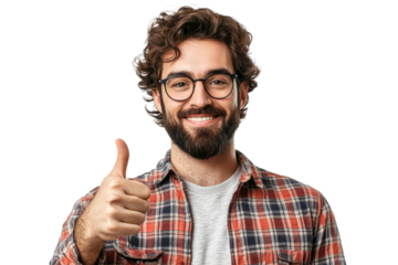 Young man smiling and giving a thumbs up gesture