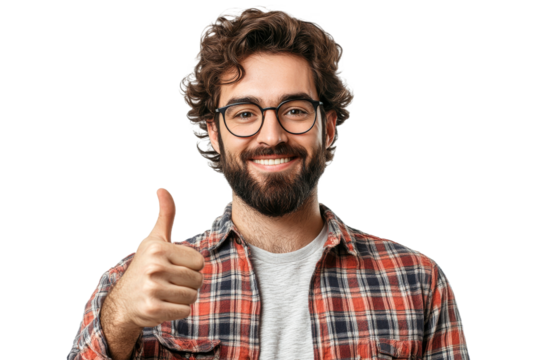 Young man smiling and giving a thumbs up gesture