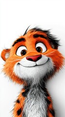   A close-up of a cartoon animal with a big grin on its face and an equally wide grin on his face