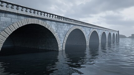 Fototapeta premium Ancient Stone Bridge Over Water on a Cloudy Day