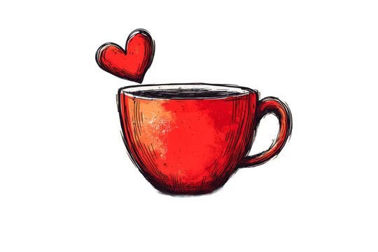 Naklejki Red cup with heart symbolizing love for coffee