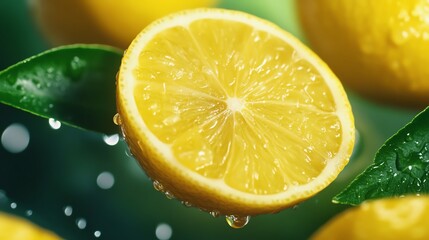 Fresh lemon slice with water droplets