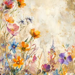 Floral Fantasy: An artistic composition showcasing an array of colorful wildflowers blooming freely, evoking a sense of serenity and the beauty of nature.