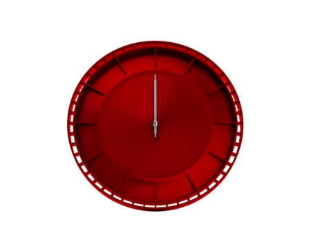 Modern Sleek Vibrant Red Wall Clock Twelve O'Clock 12:00 For Modern Interiors 3D Illustration
