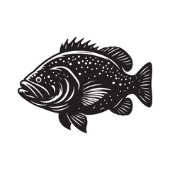 Bold Grouper silhouette, a powerful representation of deep-sea life - Grouper illustration - Minimalist Grouper vector - Fish silhouette
