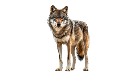 Close up view of a standing gray wolf outdoors