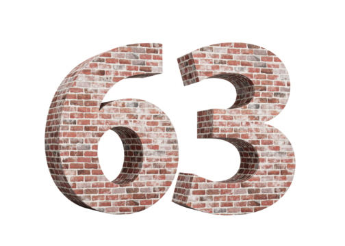 Number Sixty Three 63 Digit Made Of Old Grunge Texture Wall Of Bricks 3D Illustration
