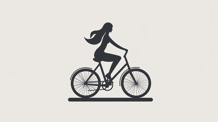 Obraz premium Monochrome Woman Biking Icon on White Background