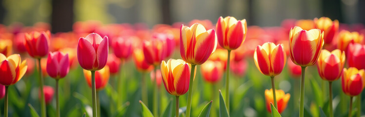 Fototapeta premium Ein Farbenpracht Entfaltet Sich Im Frühling In Einem Blütenreichtum Von Vielen Farbenfrohen Und Duftenden Tulpensträuchern. 00001