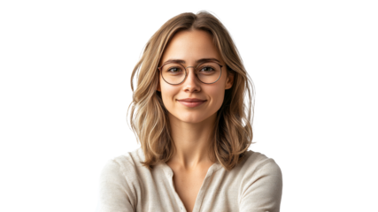 Smiling woman in glasses indoors