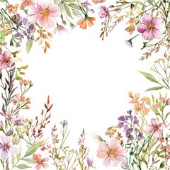 Fototapeta premium Botanical Border: An eye-level image that showcases a delicate, detailed botanical border framing an empty space, with gentle hues and textures. 