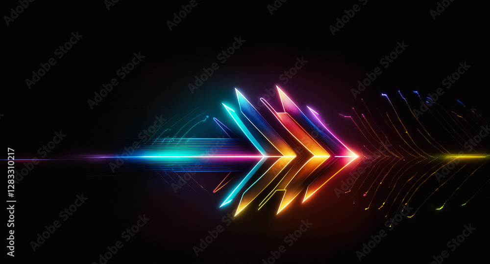 Aufkleber colorful glowing arrow on black background. abstract shape with vibrant neon lines and light effects