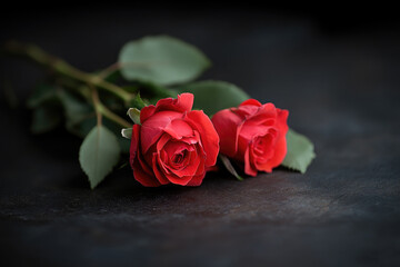 Elegant Pair of Red Roses on Dark Background - Symbol of Love and Romance