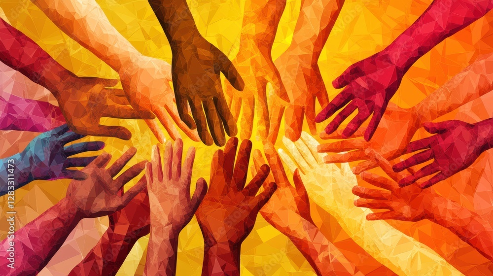 Fototapete diverse hands connected in unity express support and solidarity in a vibrant display of togetherness
