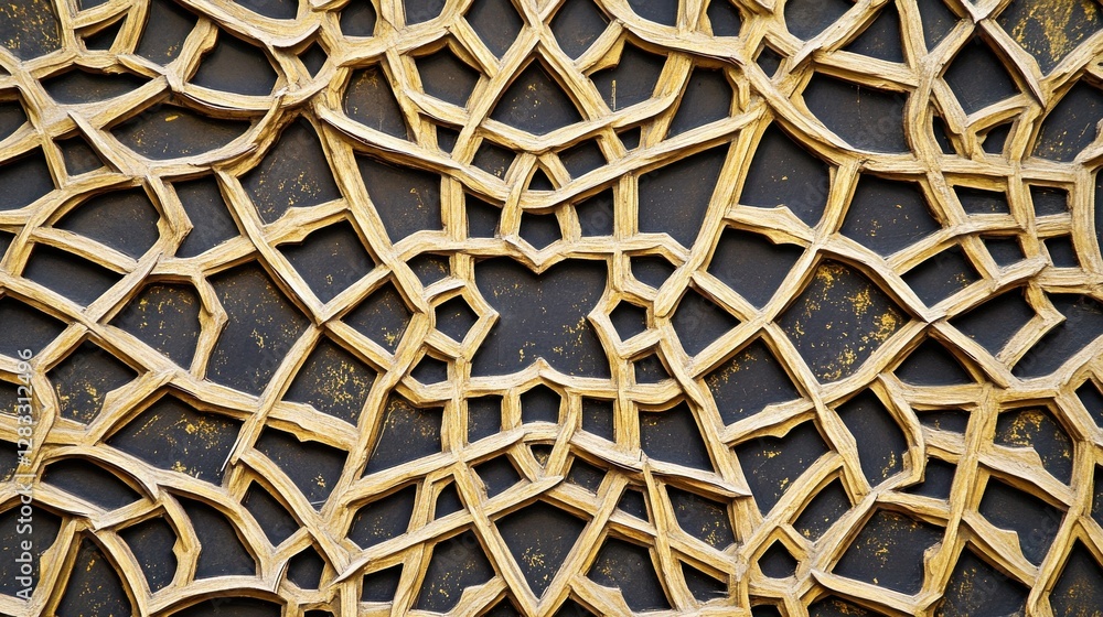 Poster intricate patterns of wooden lattice design on dark background