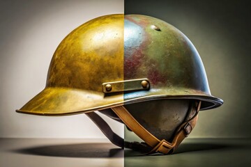 Vintage WWII army helmet, a steel combat relic isolating historical military significance and World War II artifacts.