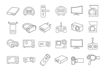 editable stroke of device icon set on white background 