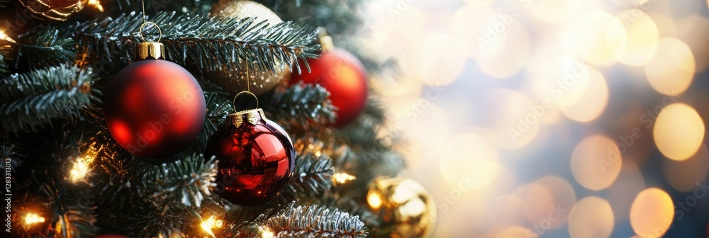 Leinwandbilder decorated christmas tree with red ornaments and warm lights creating a festive atmosphere in a cozy 