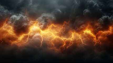 Fototapeta premium Dramatic Lightning Strikes Through Dark Storm Clouds at Dusk