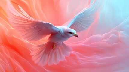Fototapeta premium white dove on a pink background, symbol of love and peace, understanding