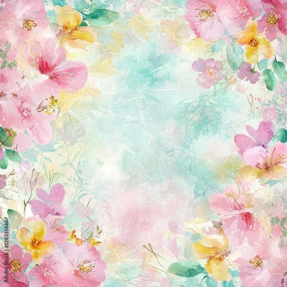 Poster a vibrant and colorful composition showcasing a beautiful array of flowers with delicate petals and 