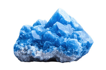 Blue crystalline gem on display, cut out