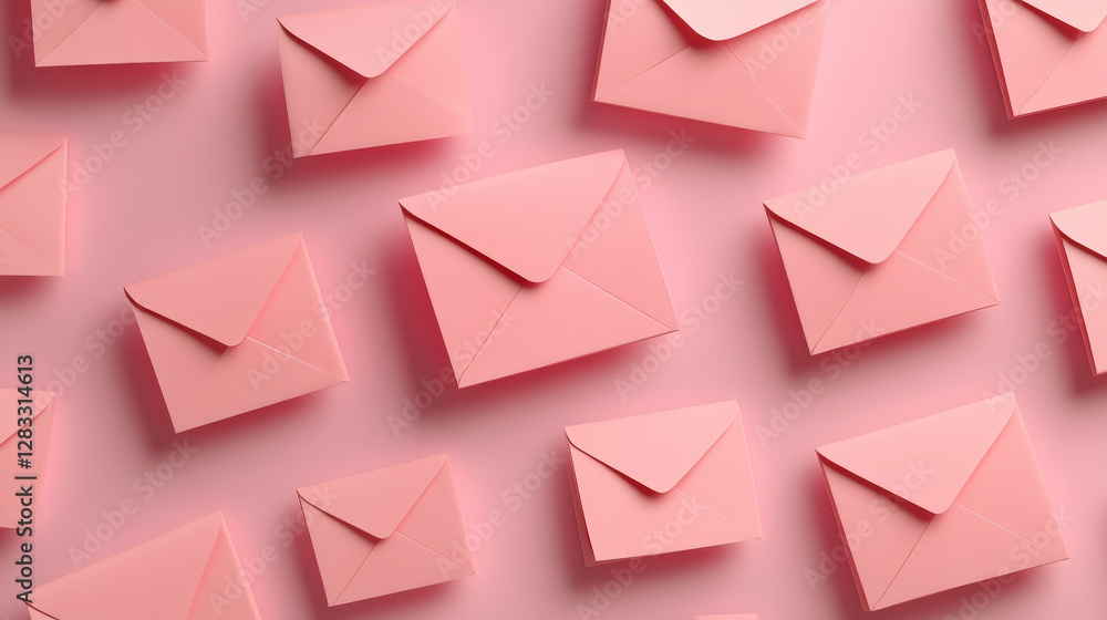 Poster set of open pink envelopes with blank letters inside isolated on background. vector realistic illust