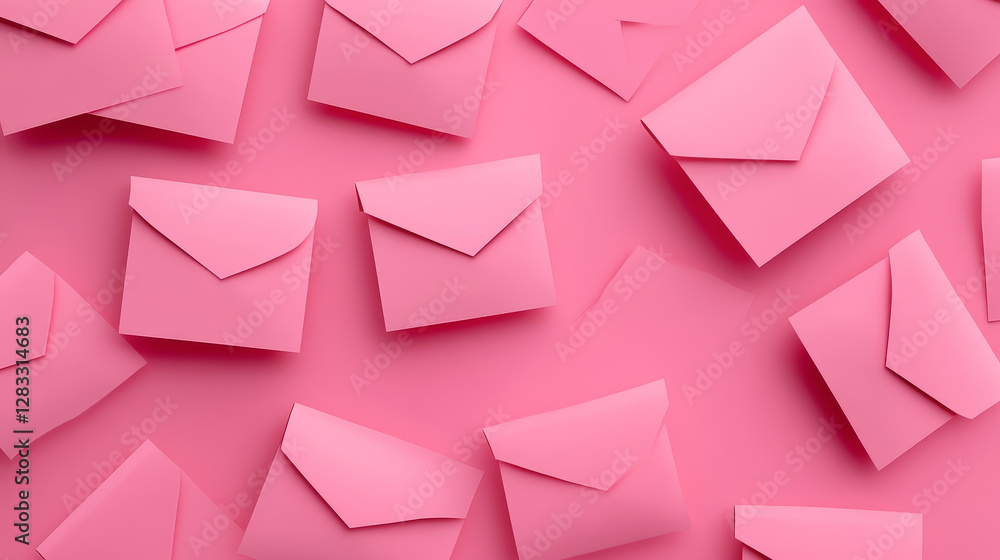 Poster set of open pink envelopes with blank letters inside isolated on background. vector realistic illust