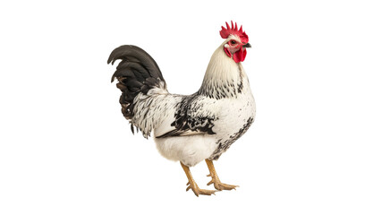 Fototapeta premium Proud black and white rooster in yard