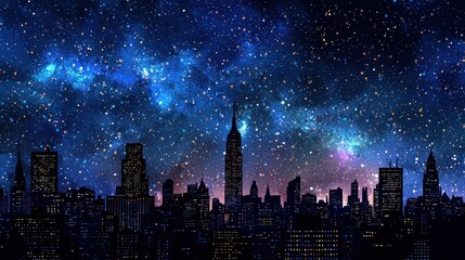 Obraz premium Night Cityscape Under a Starry Sky