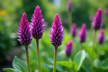 Fototapeta premium Large purple Murdannia giganteum buds on stems, large flowers, garden,