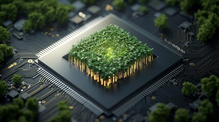 Sustainable technology integration urban environment digital art nature and tech close-up view conceptual harmony