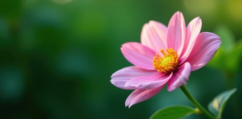 Obraz premium Stem of a flower with green color and pink white flowers at corner, botanical, corner, garden