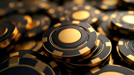 Set of 3d gold and black poker chips, token with shadow on transparent background. Vector illustration for card, casino, game design, flyer, poster, decor, banner, web, advertising.