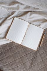 notebook on the table, notebook in hand. flatlay, to do list