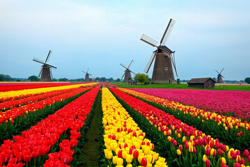 windmill and tulips