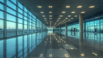 Airport Concourse: Modern Architecture and Tranquil Atmosphere