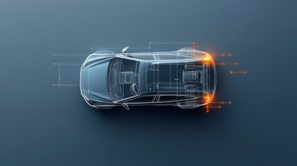 Futuristic Car Design Blueprint with Technical Elements and Features