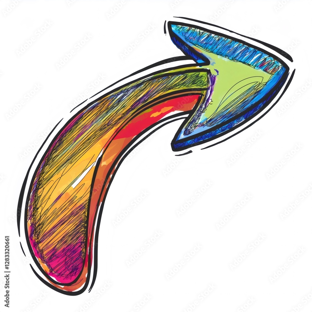 Poster upward curving arrow conveying dynamic progress, symbolizing forward movement and growth