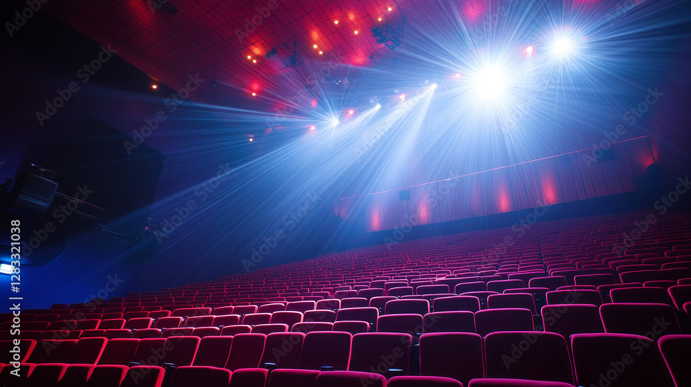 Poster spotlight beam set on transparent background - ceiling mounted projectors with bright glow, illumina