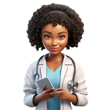 3d Female medicine professional nurse physician wearing glasses, reviewing medical data on digital tablet, white coat reflecting professional healthcare environment