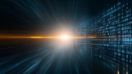 Obraz premium Futuristic Data Stream with Light Burst and Binary Code Background