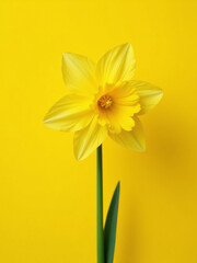 Obraz premium Bright Yellow Daffodil Blooms Against A Matching Yellow Backdrop In This Conceptual Design Featuring A Narcissus Flower. 00002