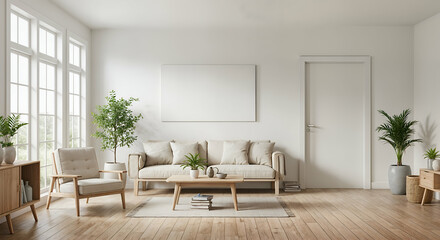 Modern Minimalist Living Room Interior Design Beige Sofa home cozy calm floor chair light decor