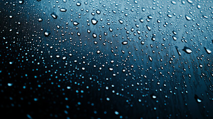 Fototapeta premium Water drops on black glass surface. Realistic 3d vector dark background with transparent rain droplets. Wet window with dew bubbles. Fresh moisture bg with spray condensation waterdrop pattern.